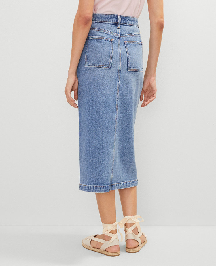 Petite Patch Pocket Denim Midi Skirt