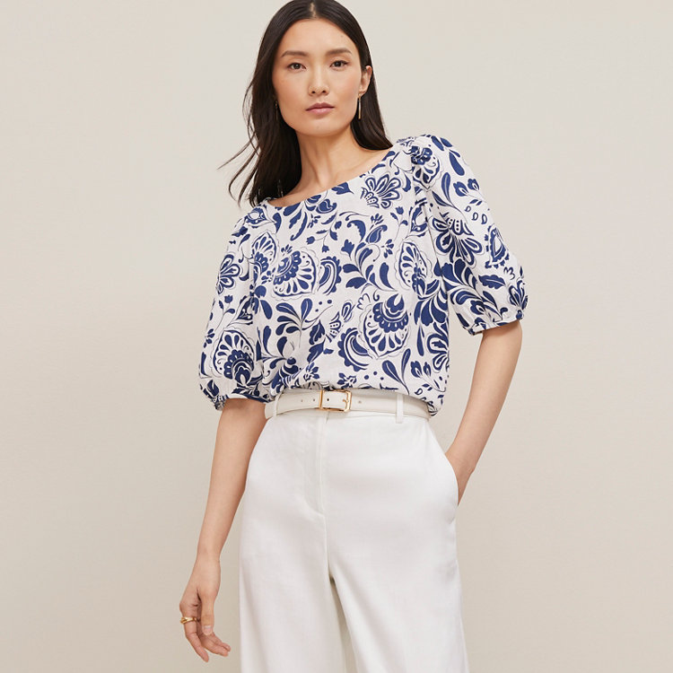 Petite Paisley Floral Boatneck Popover