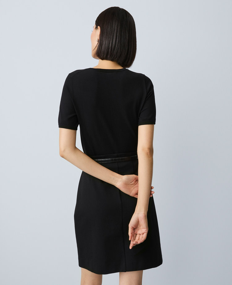 Ann Taylor Ponte Belted A-line Skirt In Gray