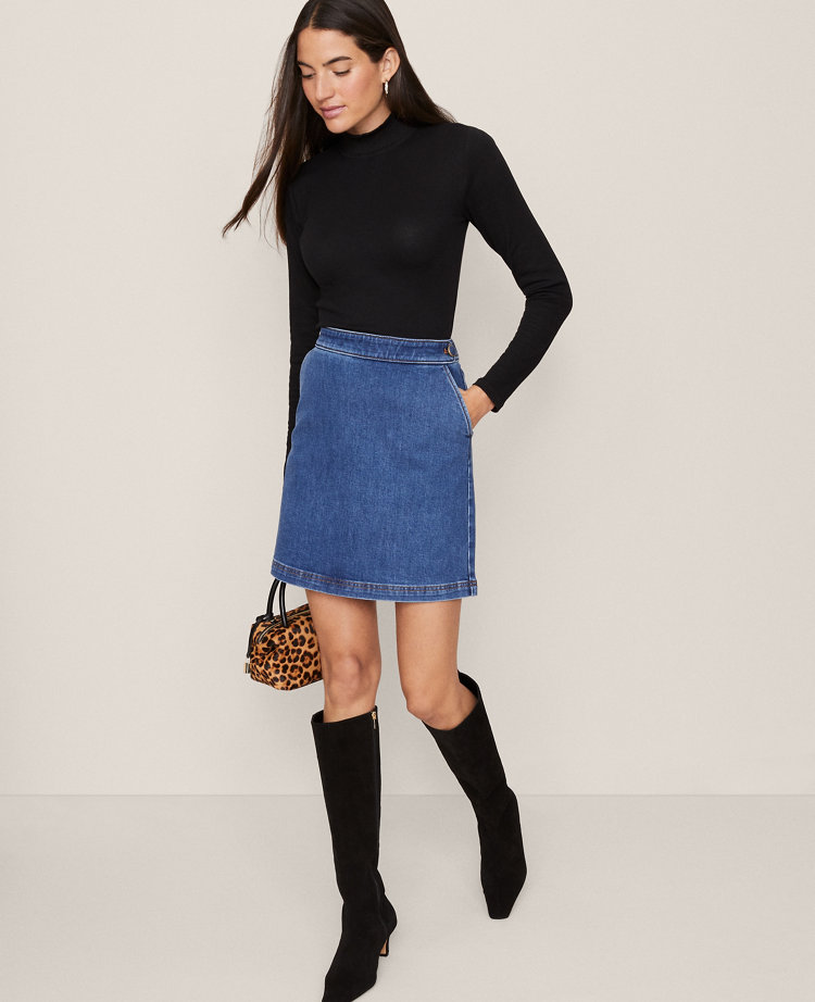 Weekend Collection Button Waist Denim Shift Skirt