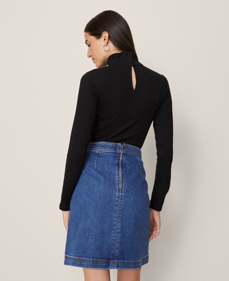 Ann Taylor Weekend Collection Button Waist Denim Shift Skirt