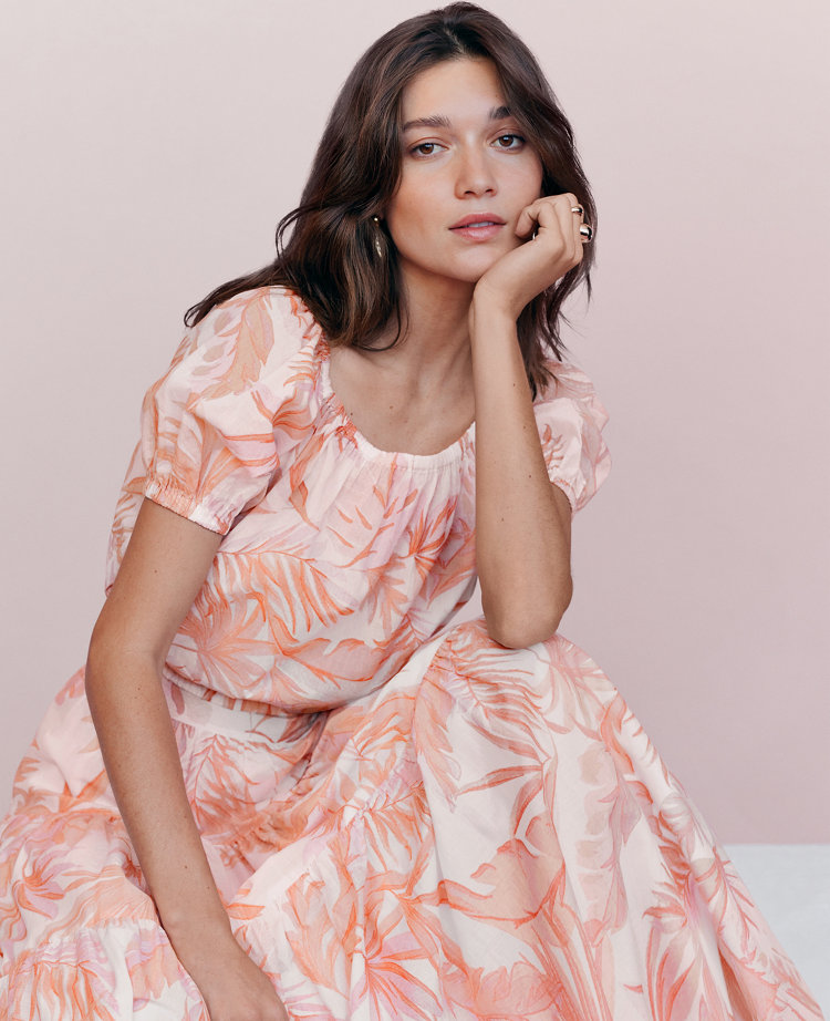 Ann Taylor Floral Bubble Hem Top Blush Women's