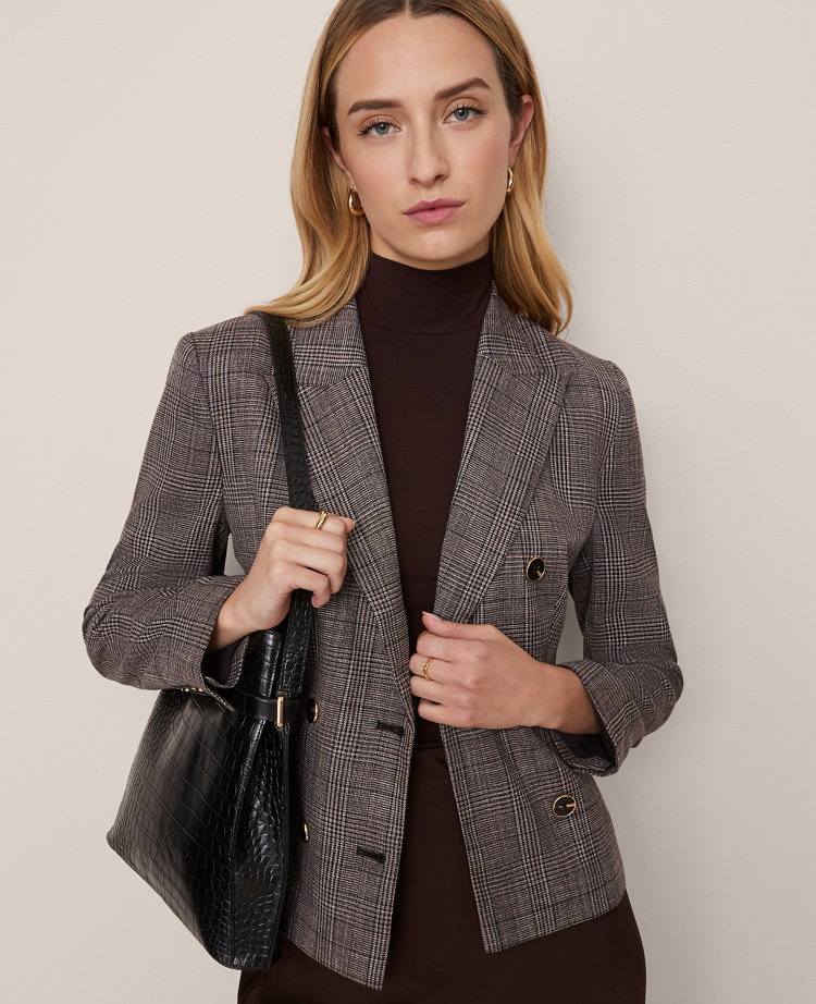 The Fitted Double Breasted Blazer in Plaid