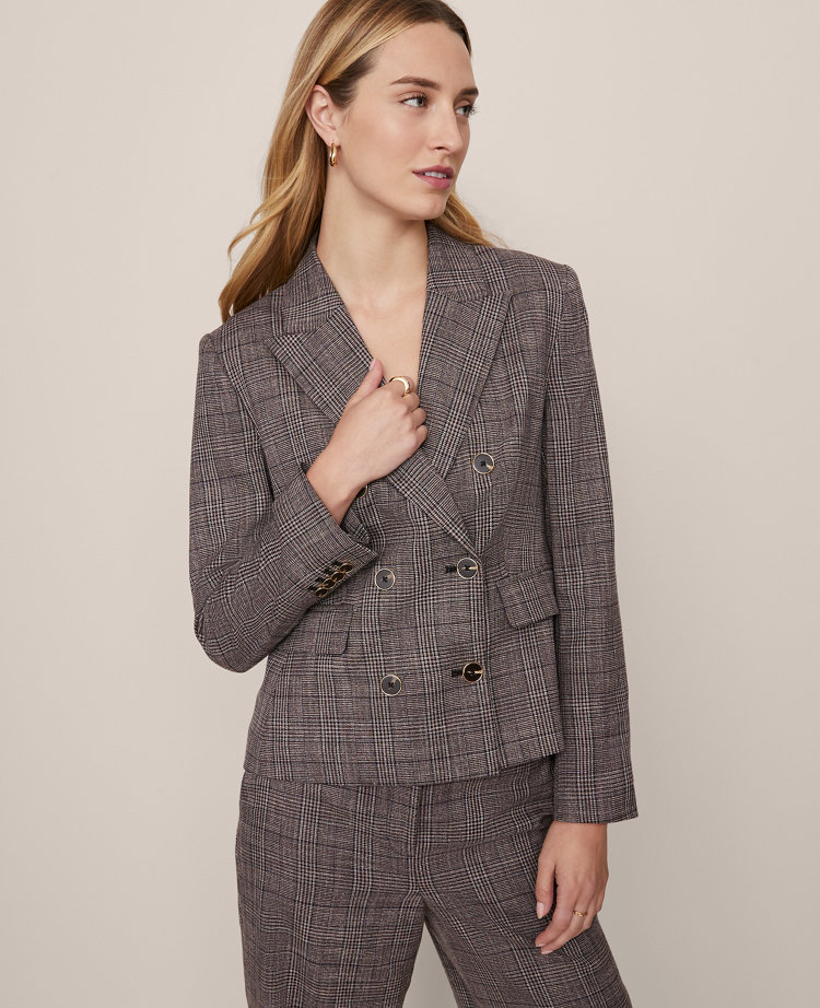 The Fitted Double Breasted Blazer in Plaid