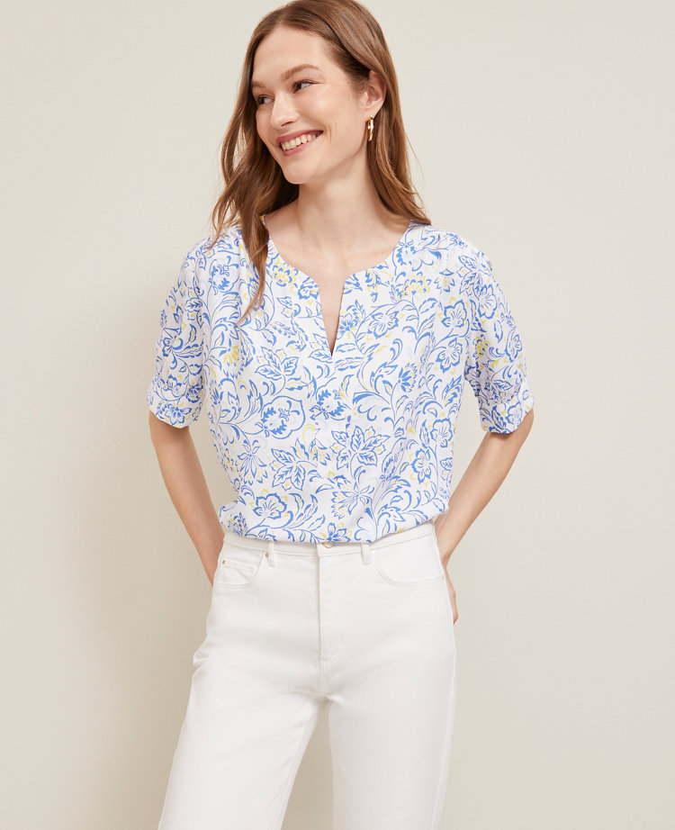 Petite Paisley Floral Half Sleeve Popover
