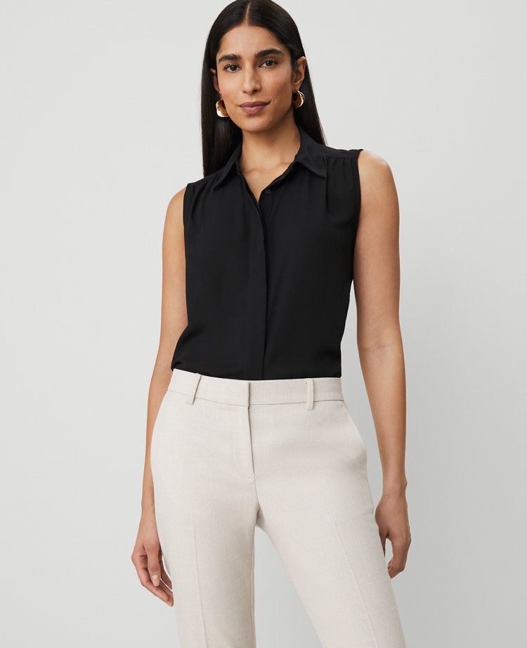 Petite Shirred Yoke Sleeveless Shirt