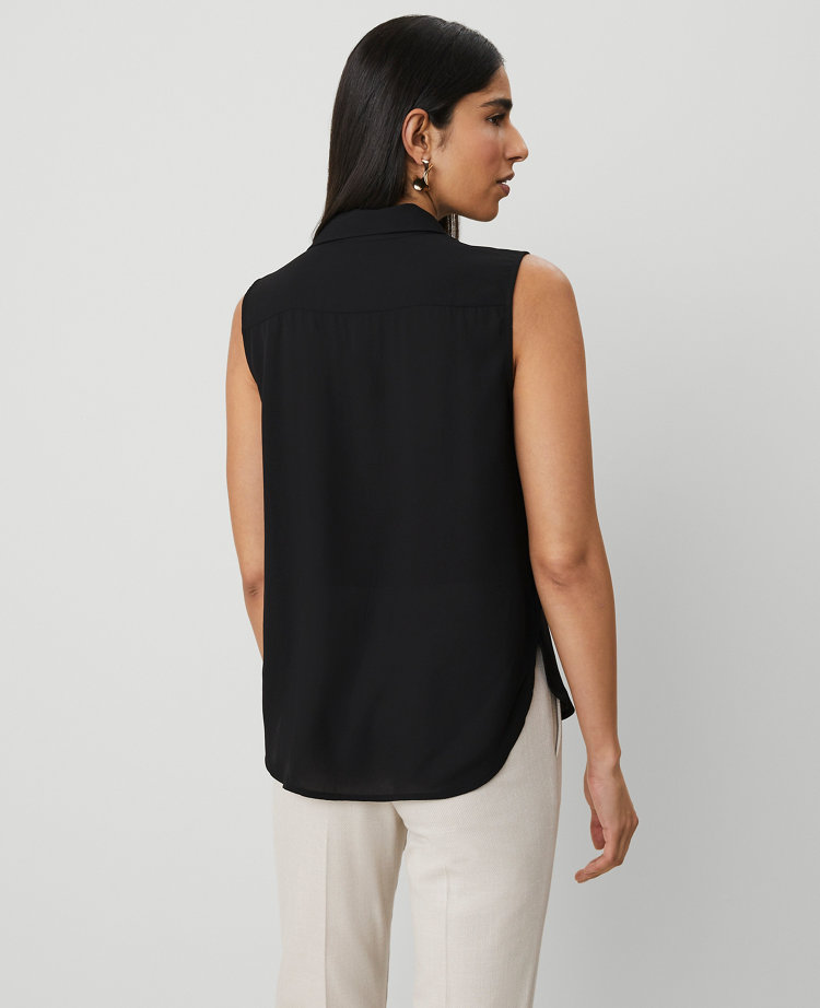 Petite Shirred Yoke Sleeveless Shirt