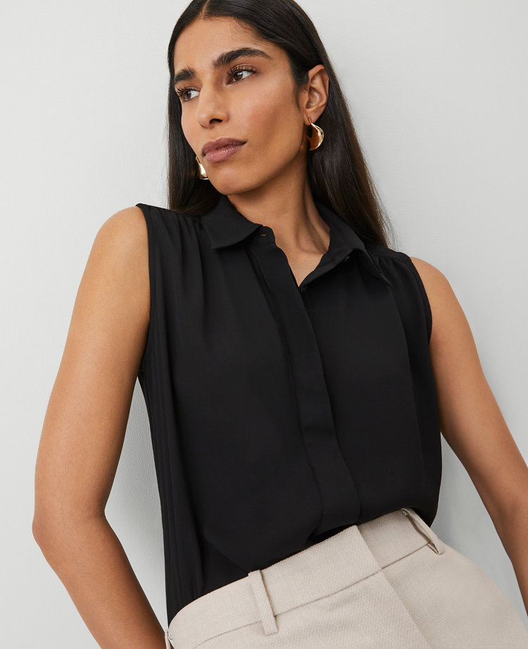 Petite Shirred Yoke Sleeveless Shirt