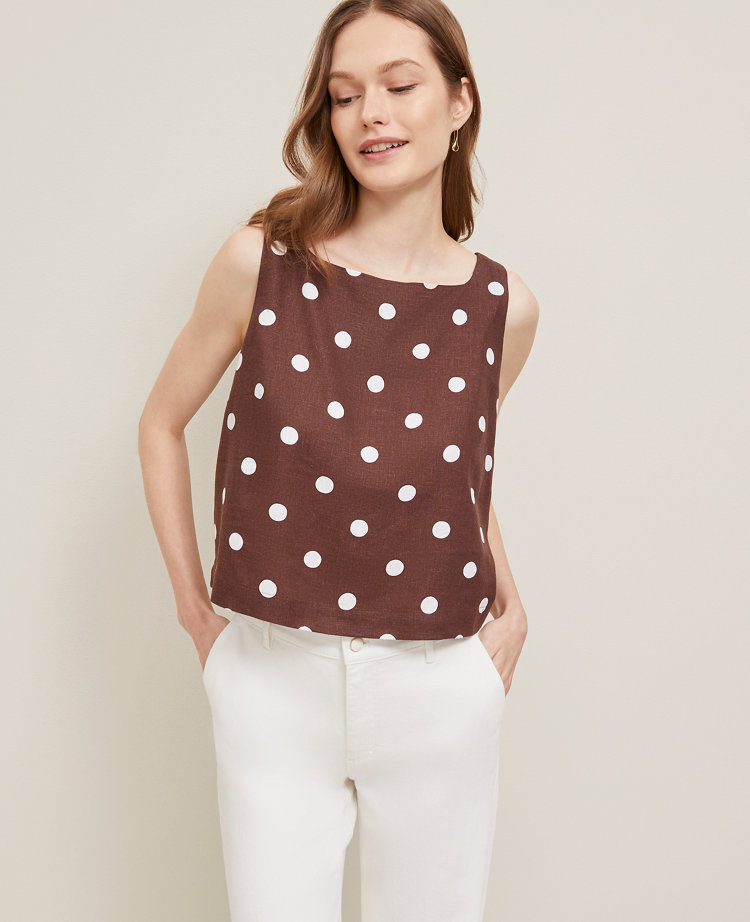 Dotted Linen-Blend Tank Top