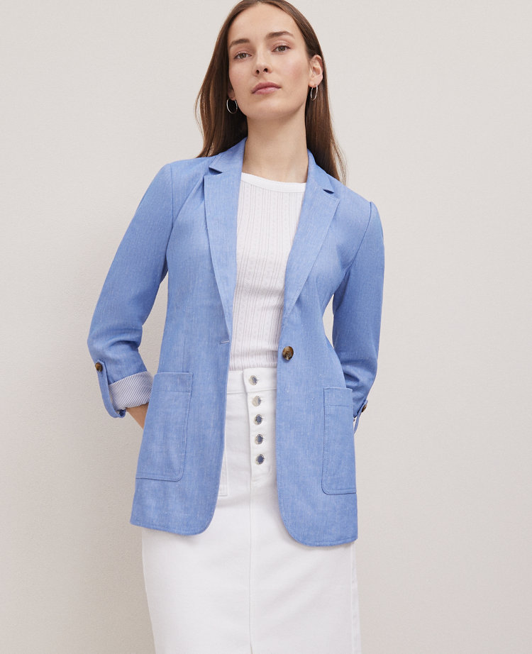 Petite Weekend Collection Roll Sleeve Linen-Blend Blazer