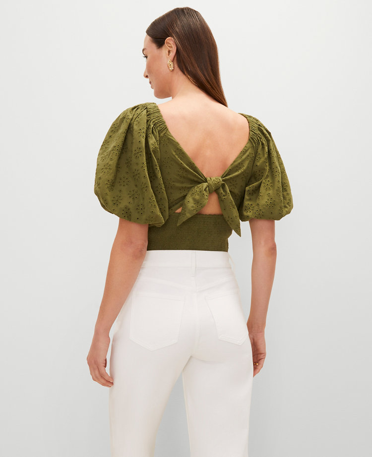Eyelet Knotted Tie Back Blouse