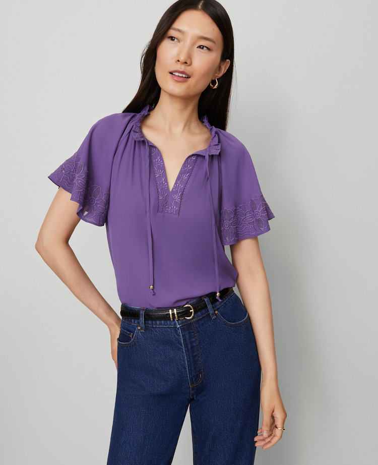 Tie Neck Ruffle Popover
