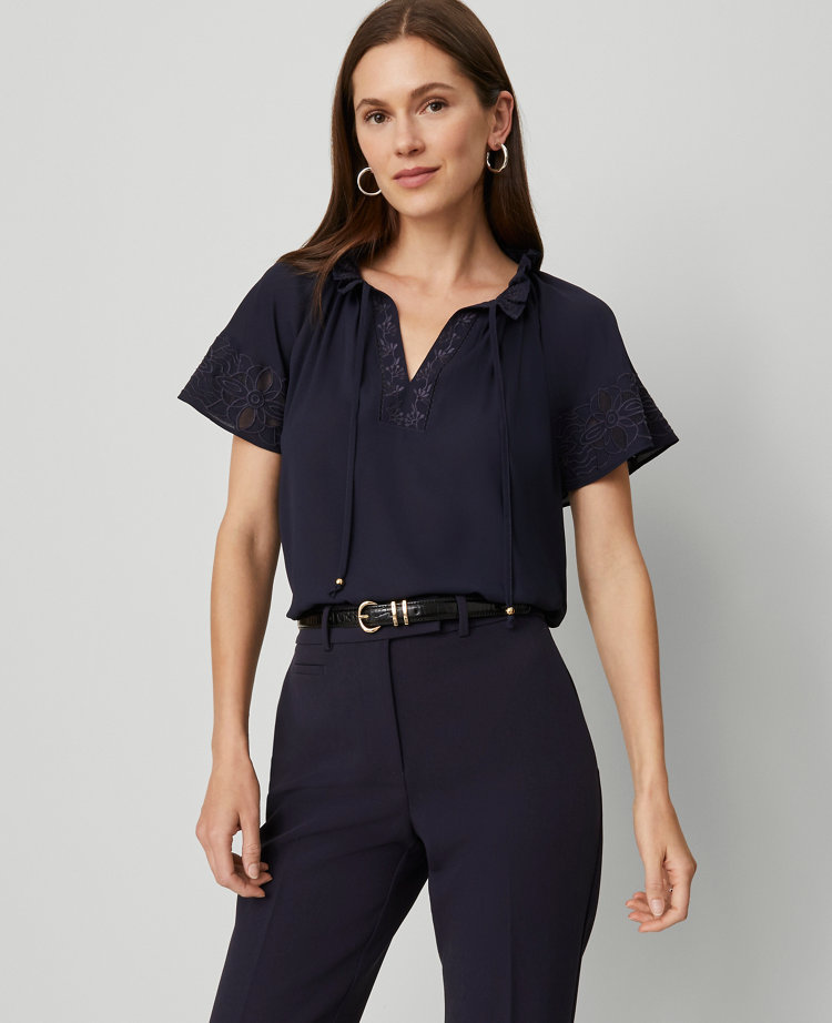 Tie Neck Ruffle Popover