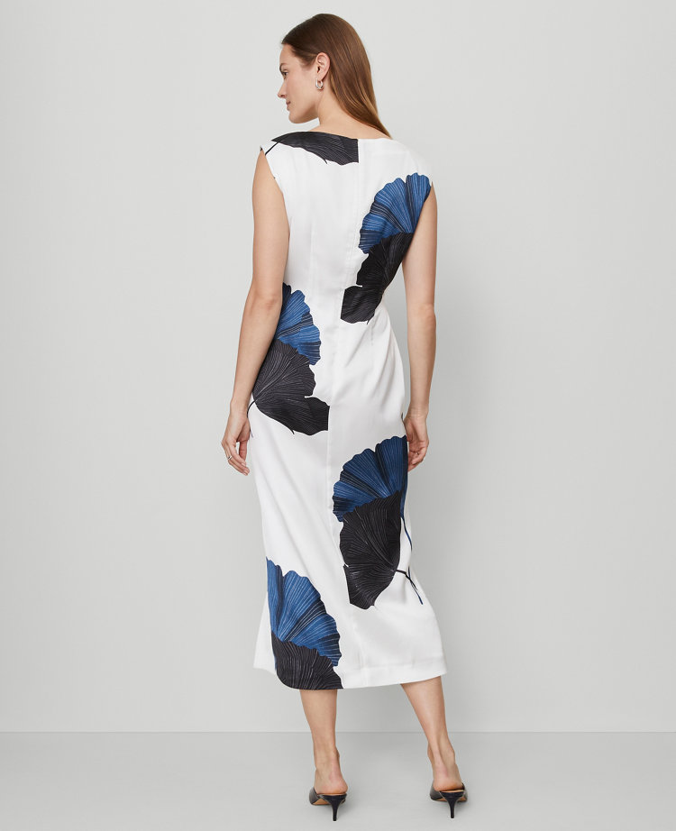 Asymmetric Floral Satin Sheath Dress