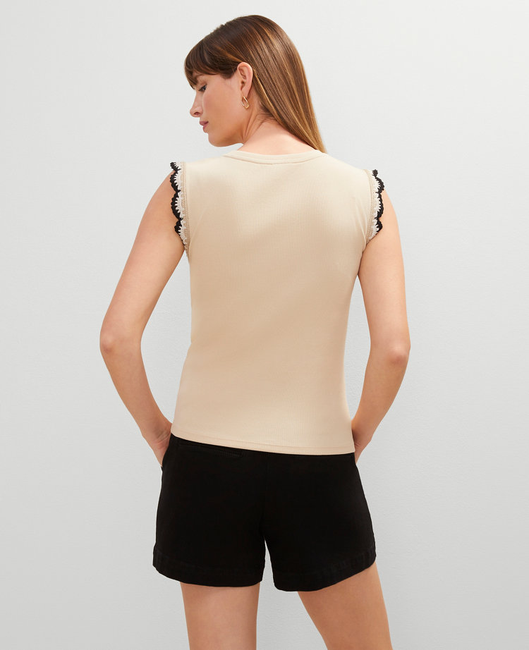 Crochet Trim Ribbed Top