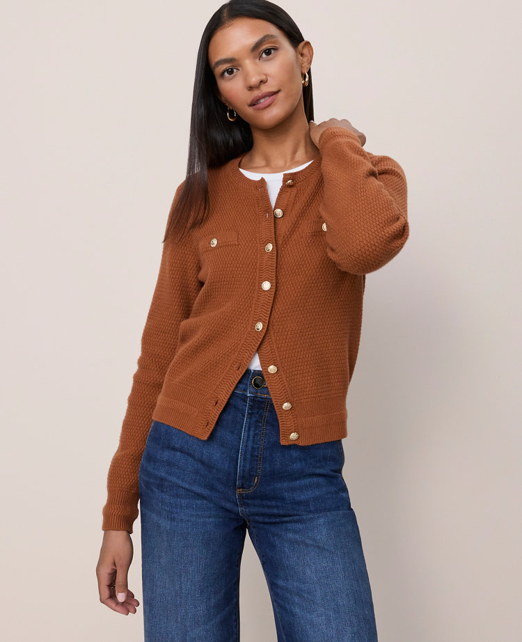 Ann Taylor Textured Cardigan In Brown