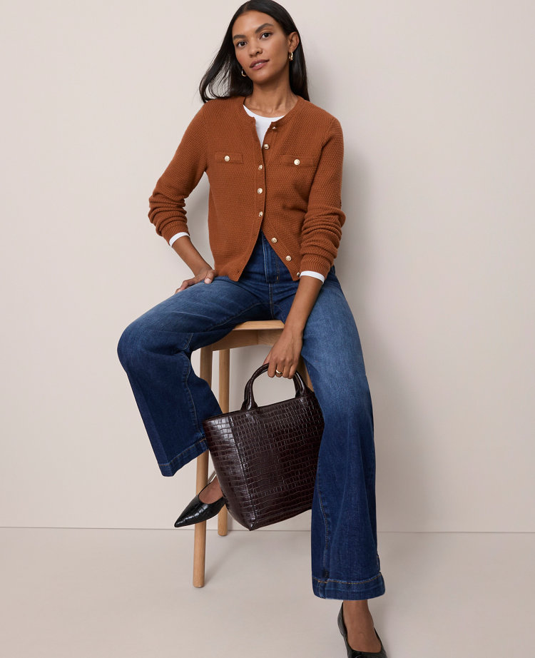 Ann Taylor Textured Cardigan In Brown