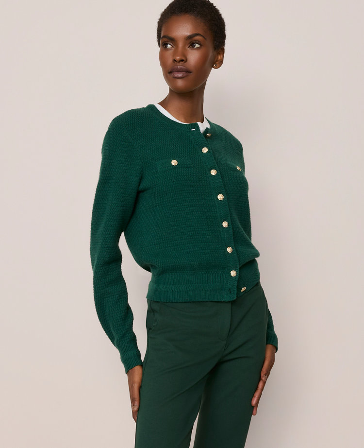 Ann Taylor Textured Cardigan In Green