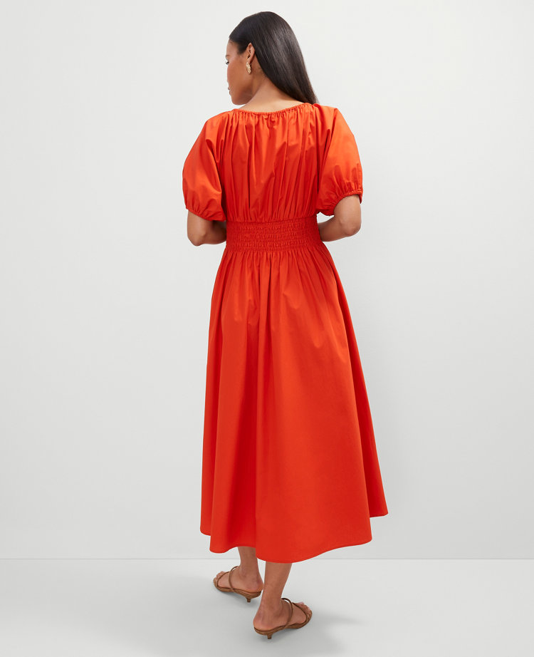 Smocked Puff Sleeve Midi Dress