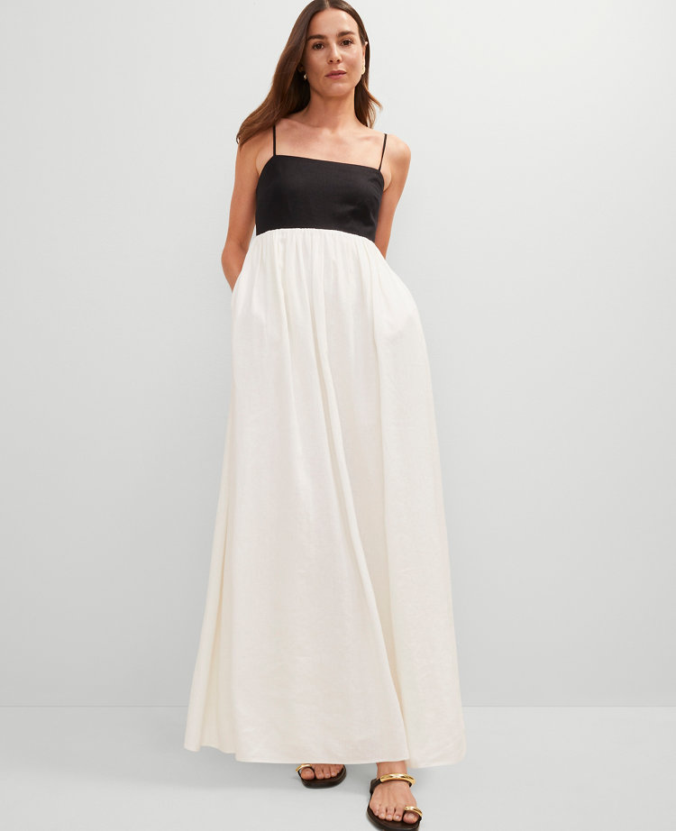 Petite Strappy Linen Blend Maxi Dress