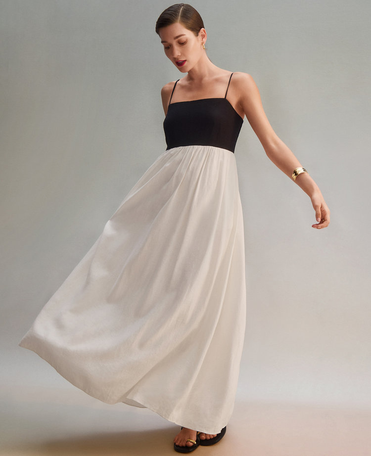 Petite Strappy Linen Blend Maxi Dress