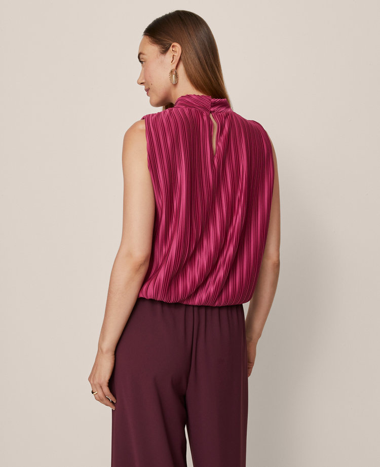 Mock Neck Pleated Bubble Hem Top