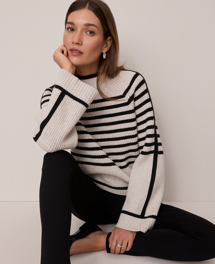 Weekend Collection Striped Mock Neck Sweater