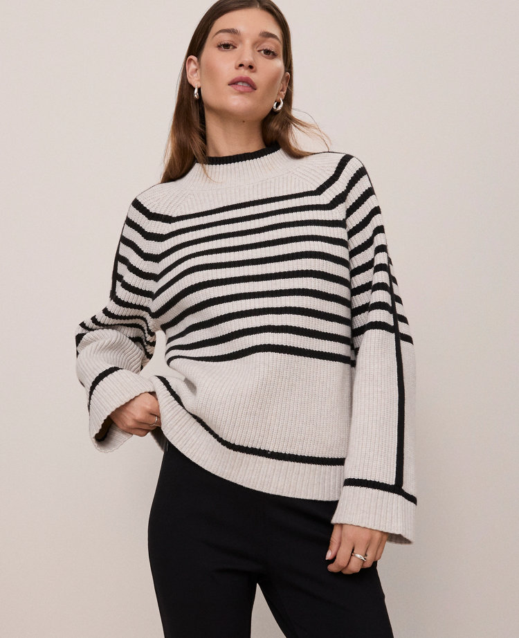 Weekend Collection Striped Mock Neck Sweater