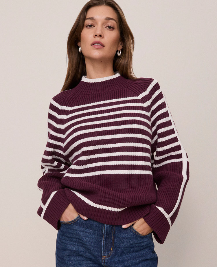 Weekend Collection Striped Mock Neck Sweater