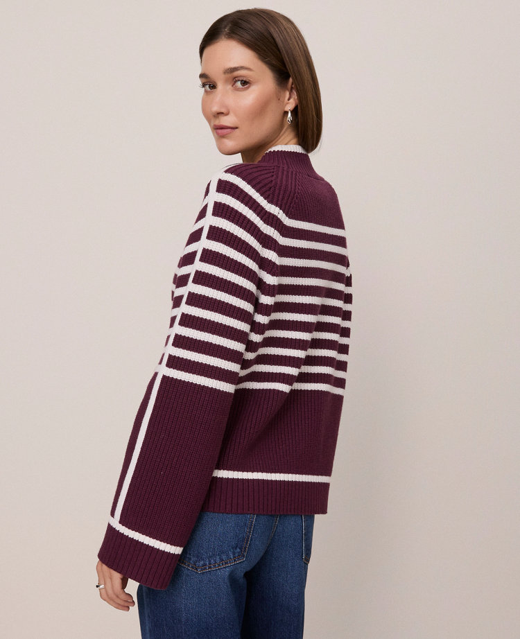 Weekend Collection Striped Mock Neck Sweater