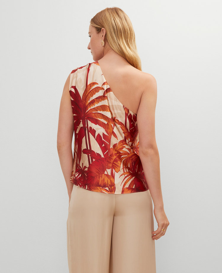 Studio Collection Silk One-Shoulder Top in Tropical Print