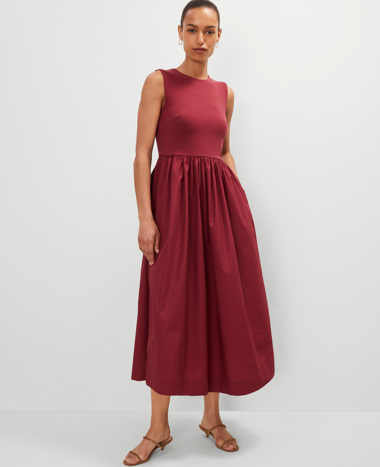 Crew Neck Mixed Media Flare Dress