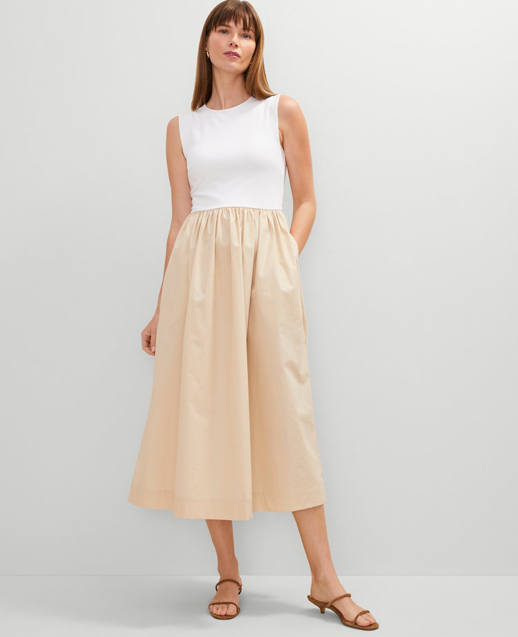 Crew Neck Mixed Media Flare Dress