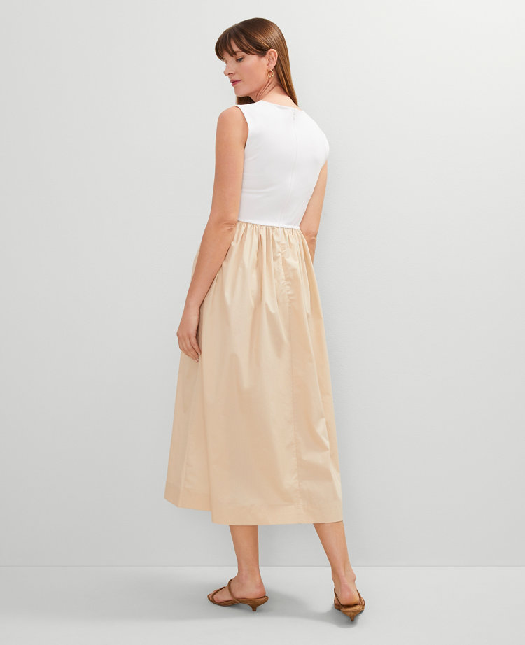 Crew Neck Mixed Media Flare Dress