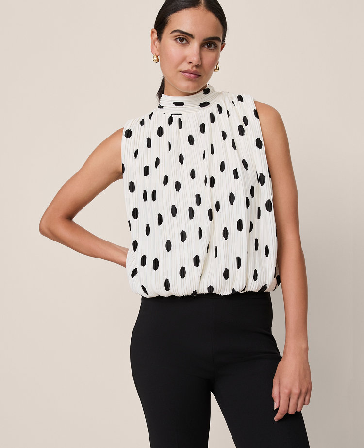 Dotted Mock Neck Bubble Hem Top