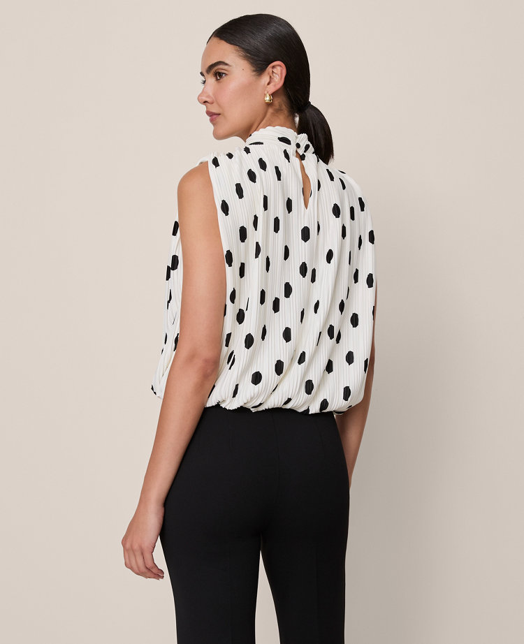 Dotted Mock Neck Bubble Hem Top
