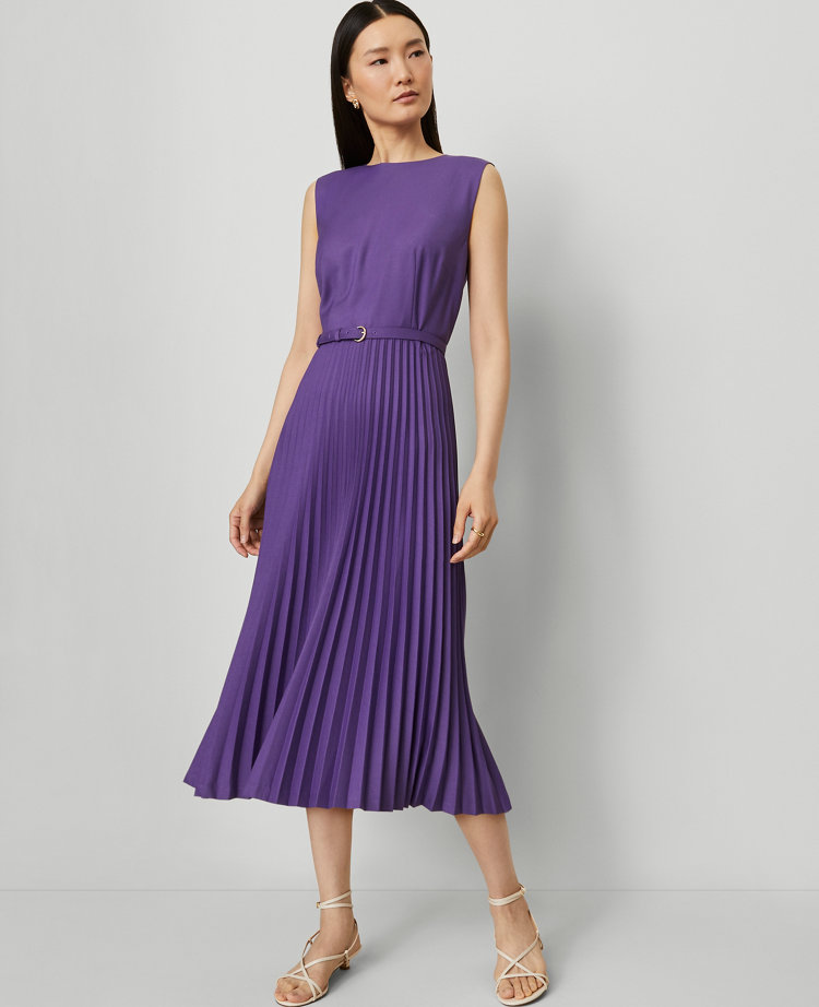 Belted Pleated Midi Dress