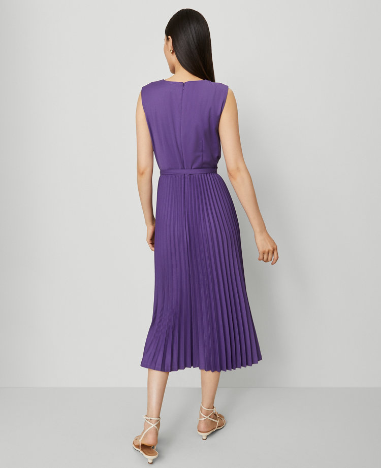 Belted Pleated Midi Dress