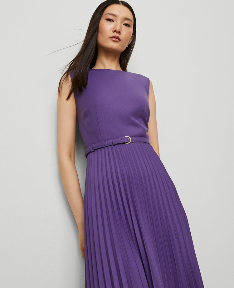 Belted Pleated Midi Dress