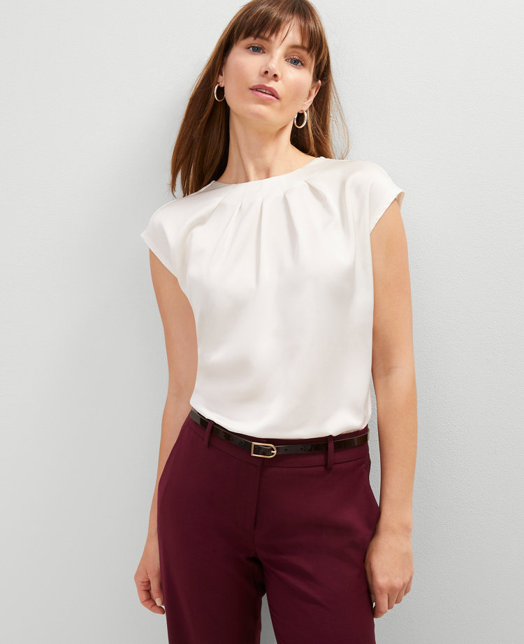 Petite Pleated Crew Neck Top