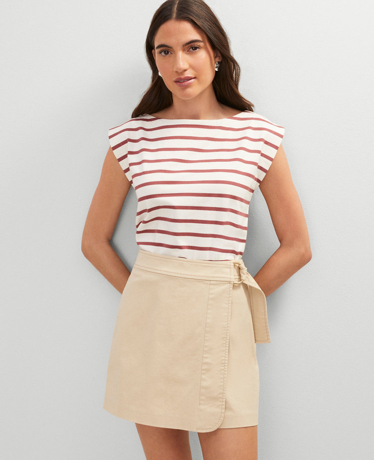 Weekend Collection Striped Boat Neck Top