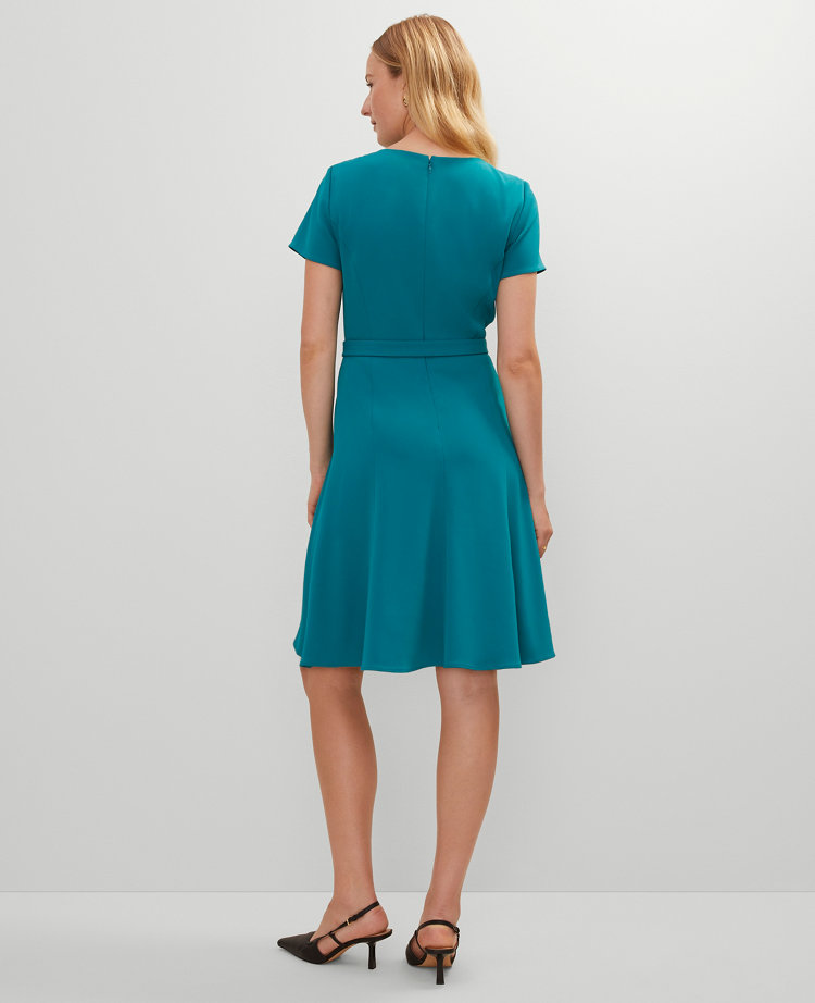Crew Neck Belted Flare Dress