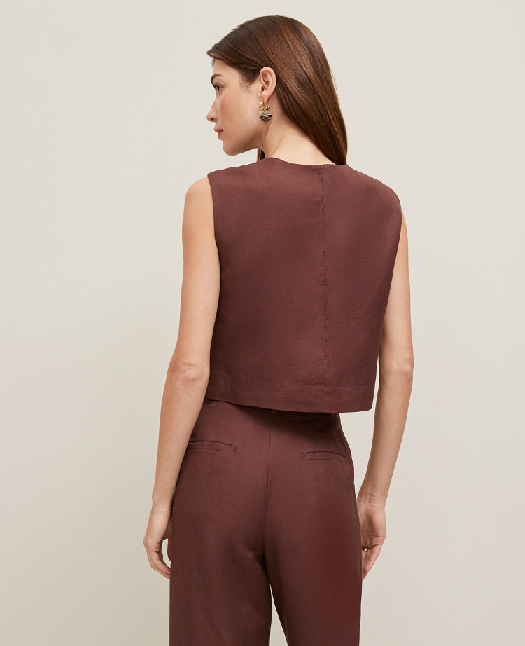 Petite Linen-Blend Patch Pocket Vest