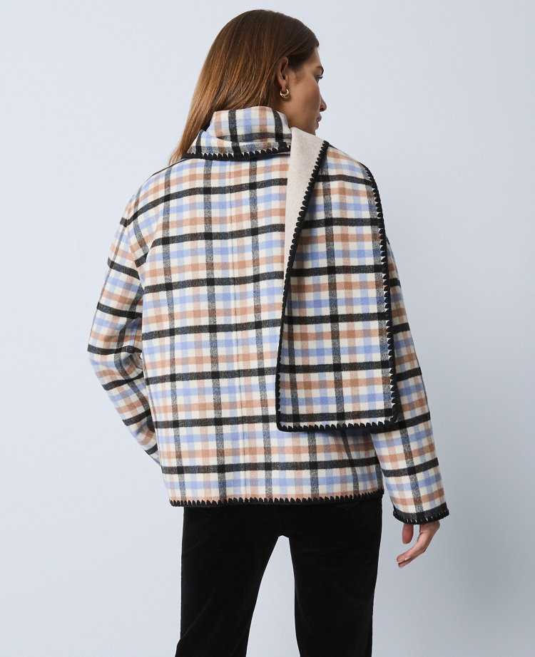 Ann Taylor Weekend Collection Plaid Scarf Coat
