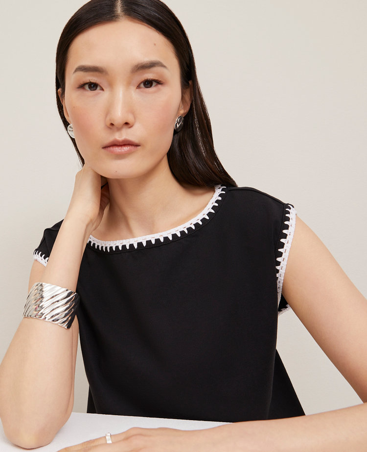 Petite Crochet Trim Sleeveless Top