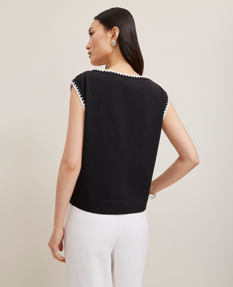 Petite Crochet Trim Sleeveless Top