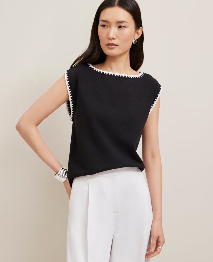 Petite Crochet Trim Sleeveless Top