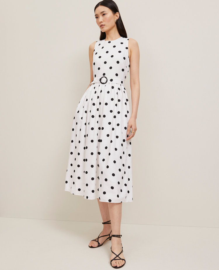 Dotted Linen-Blend Midi Dress