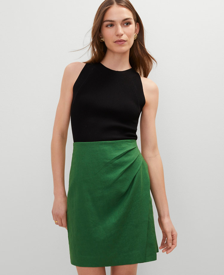 Floral Linen Blend Sarong Wrap Skirt