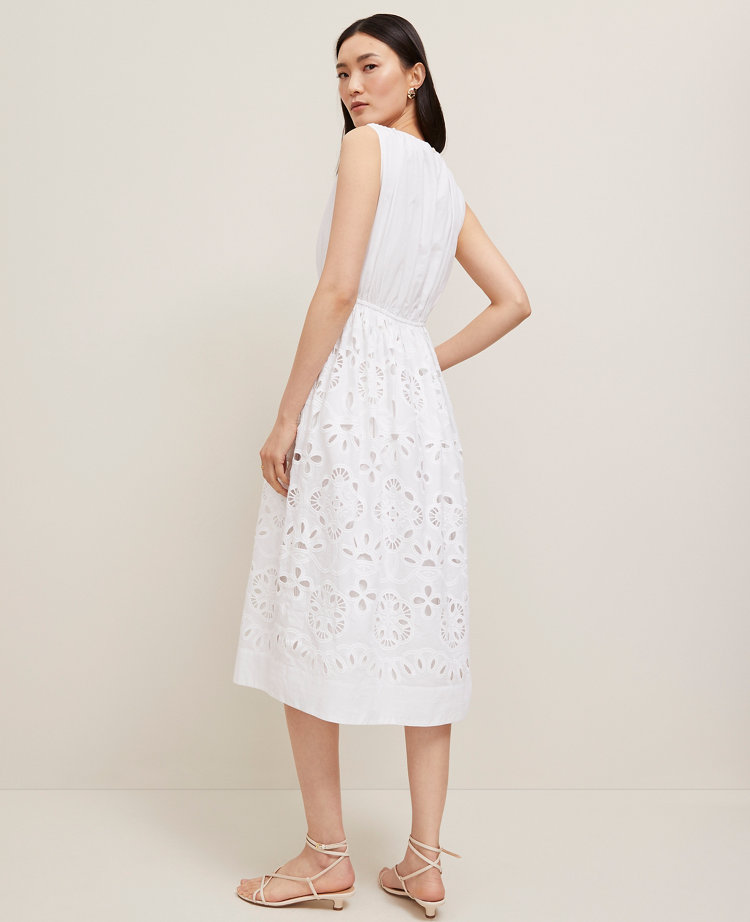 Petite Embroidered Flare Midi Dress